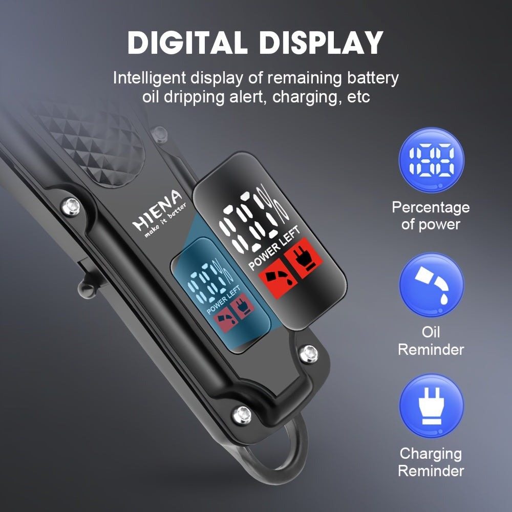 HIENA Men's Two-Piece Electric Hair Clipper with Digital Display and Cordless USB Carving Scissors, Ideal Gift for Men on Father's Day or holidays.