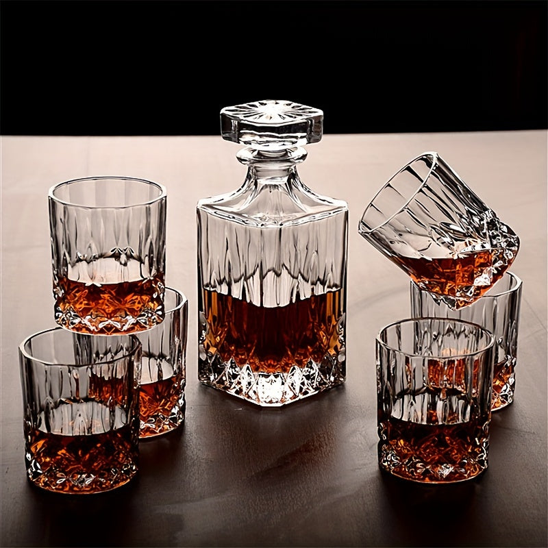 7-piece Glass Whiskey Decanter Set with 6 Shot Glasses - Perfect for Bar or Home, Ideal Gift for Men, Women, Dad, Husband