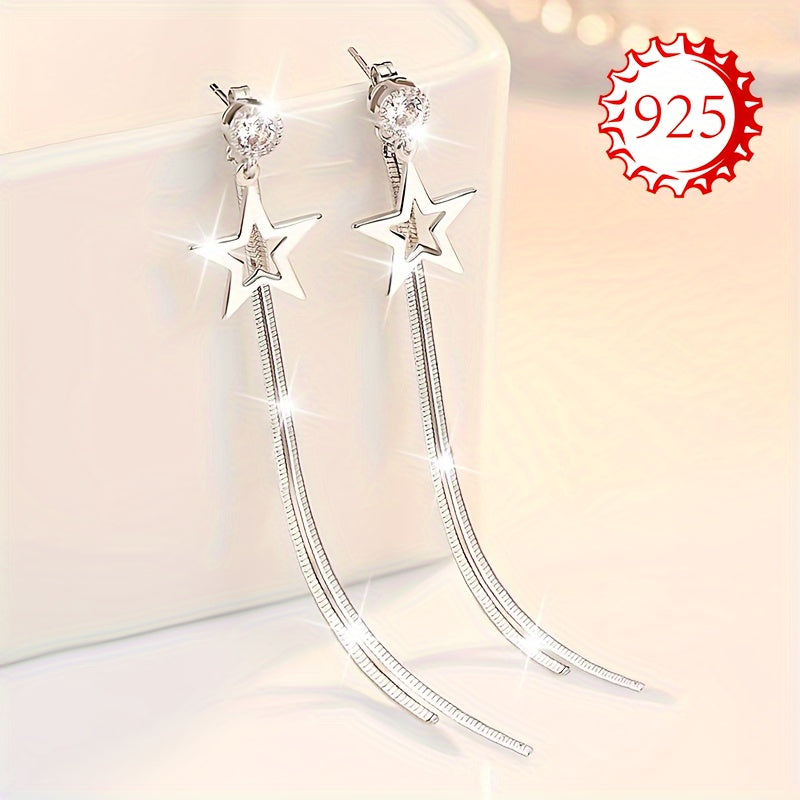 925 Silver Hypoallergenic Earrings, Women's Star Tassel Medium-long Earrings, Unique Niche Design, Suitable for Couples, Girlfriends, Daily Wear, Wedding Banquets, Seaside Vacations, Thanksgiving and Christmas. Comes in Anti-oxidation Packaging