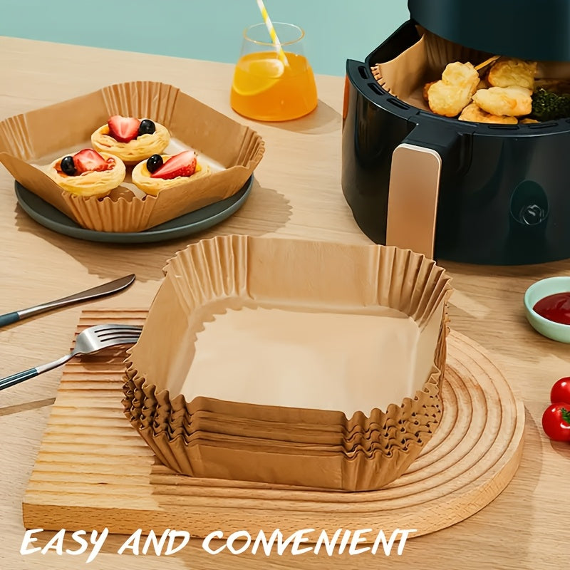 Set of 100 Non-Stick Disposable Air Fryer Liners - Rectangular Paper Basket Liners & Baking Trays, Kitchen Accessories that are Chemical-Free and Ideal for Air Fryer Use