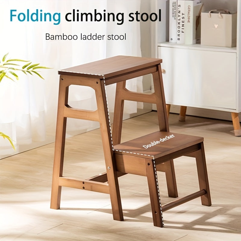 Folding Step Stool made from Bamboo - Convenient, Versatile Ladder Design for Home, Simple to Clean