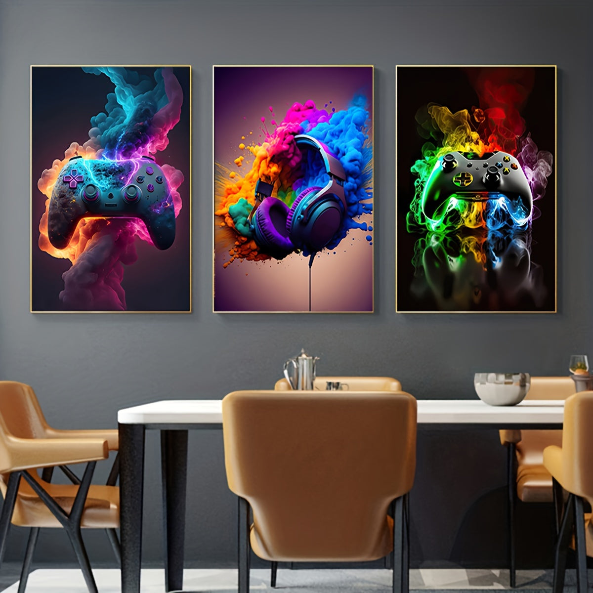 3 cool game controller posters for home decoration, made of canvas, perfect for living room or porch. Frame not included.