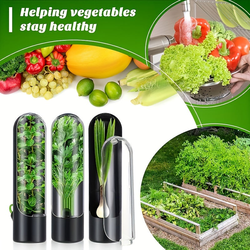 1pc FreshSeal Herb Savor Pod - BPA-Free Plastic Preserver for Herbs, Vegetables, and Vanilla - Transparent, Easy-Open, Water-Reducing Design for Kitchen Storage.