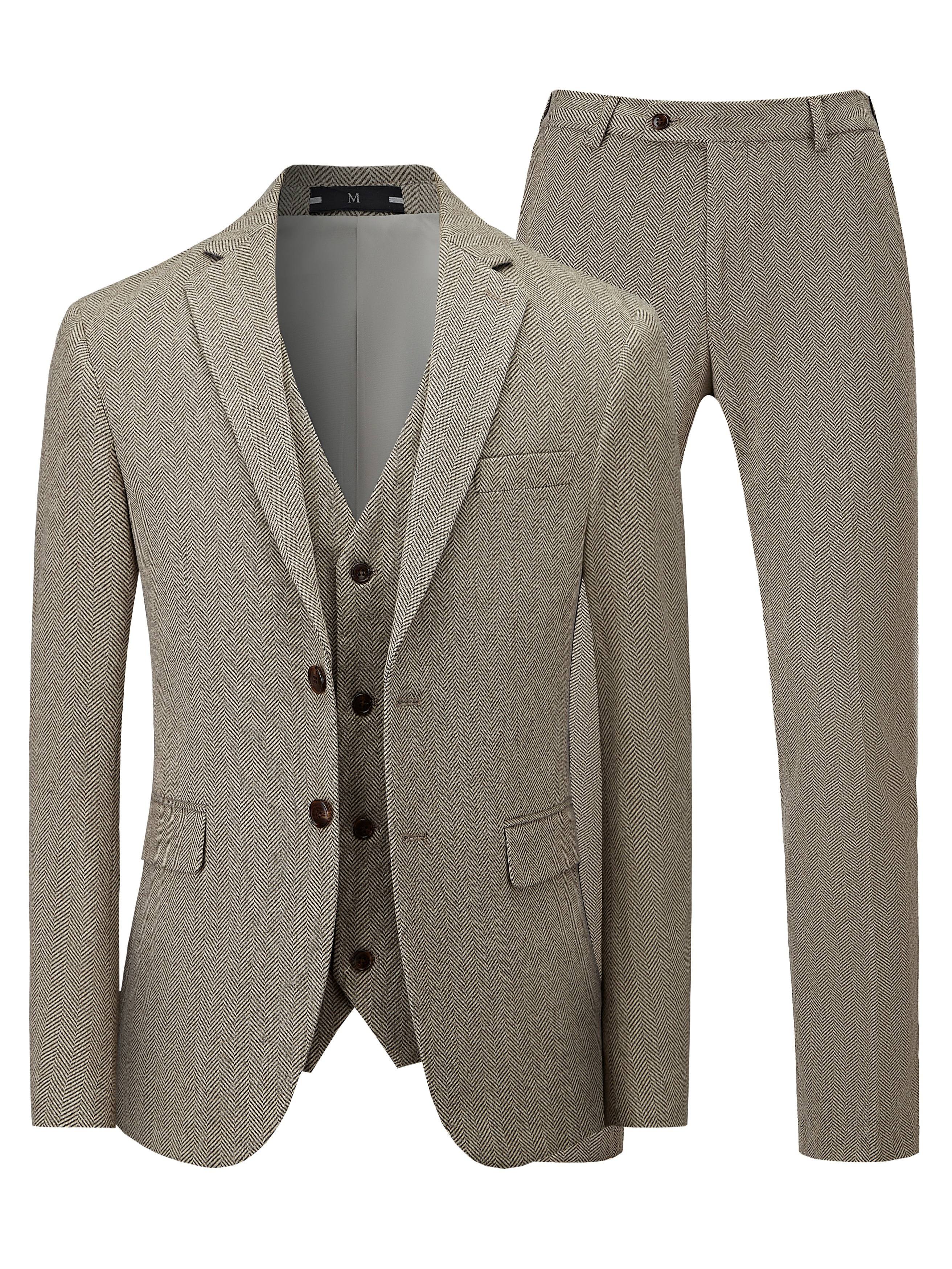 Men's 3-piece retro herringbone suit