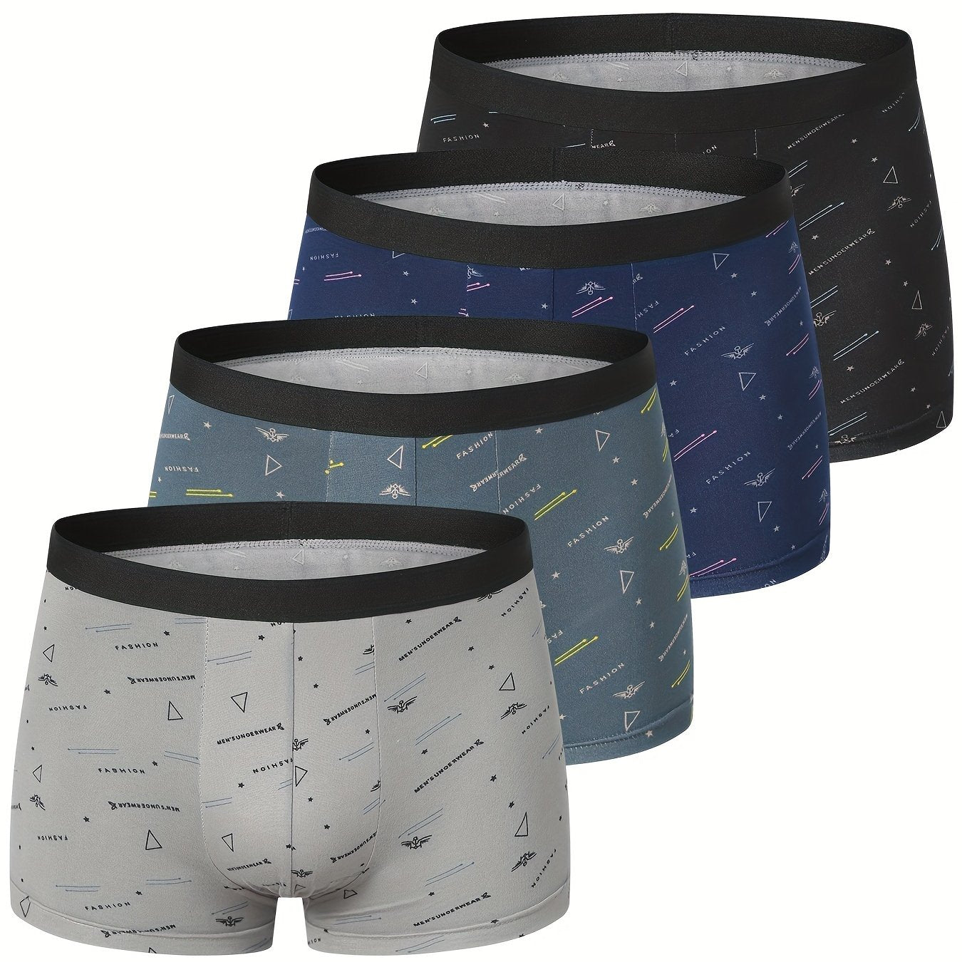 Men's polyester underwear with geometric pattern, slight stretch, knit fabric, 115g/m².