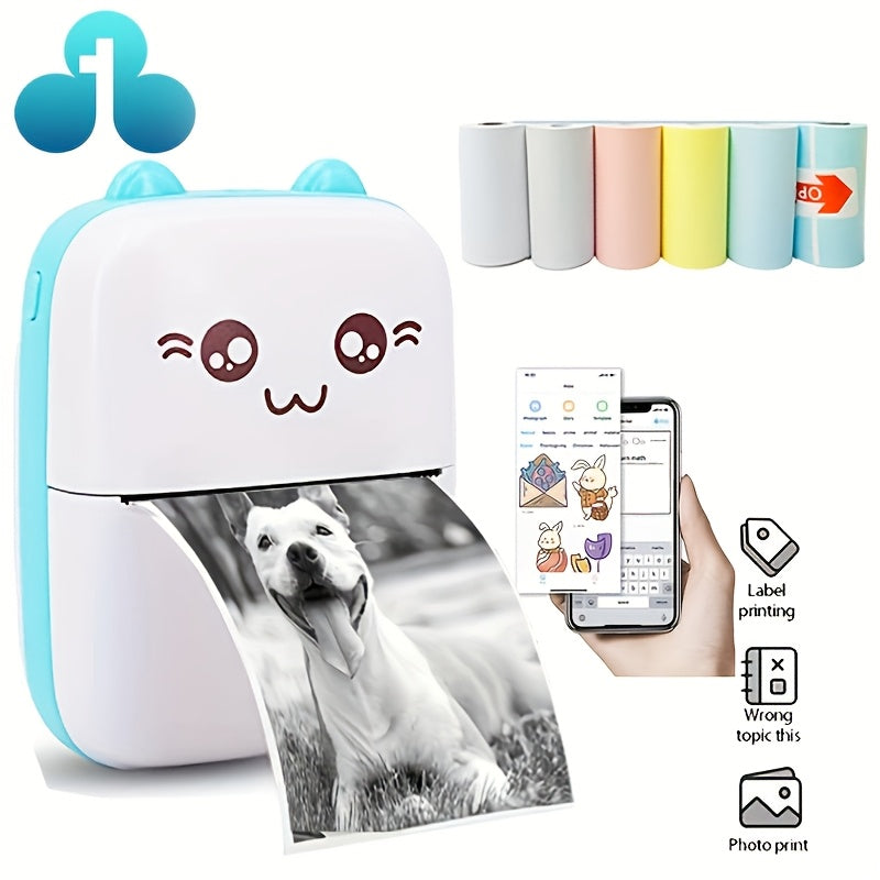 Tree Science Mini Printer: Cute cartoon design, wireless thermal printing, inkless & USB rechargeable, 1200mAh battery. Compatible with Android & iOS smartphones. Ideal for home office