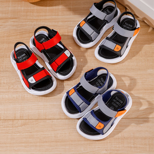 Toddler boys' striped sandals with adjustable strap, comfortable sole, for ages 14 and under.