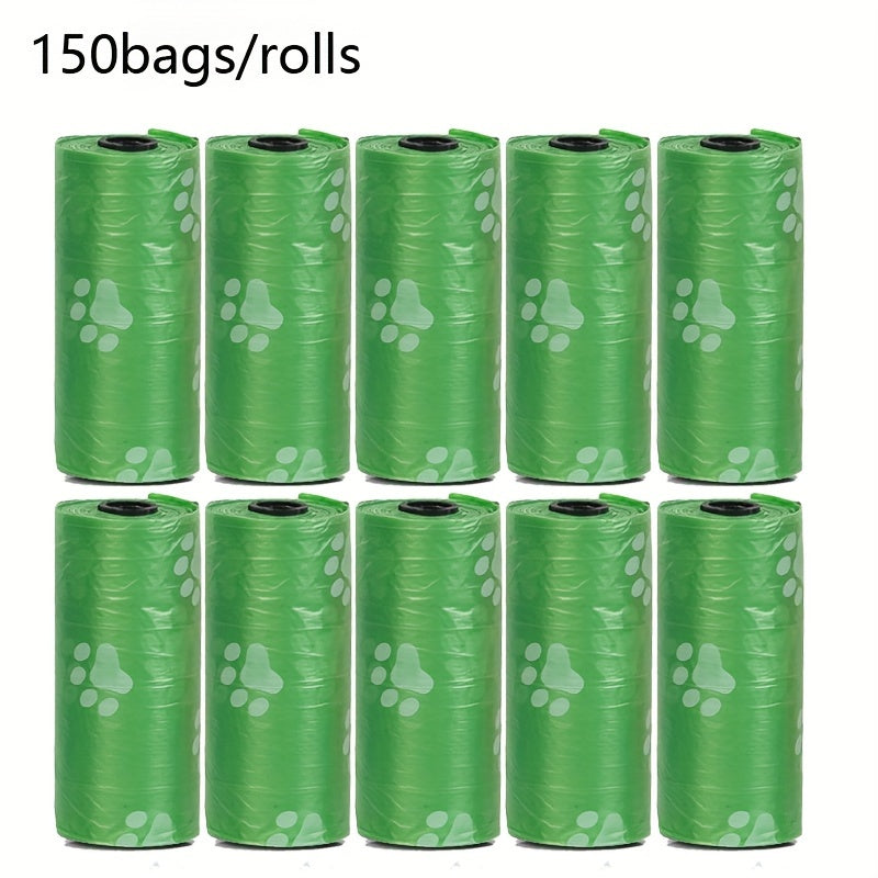 150 Thick Leak-Proof Dog Poop Bags on 10 Rolls, ideal for outdoor walks, in Black and Green.