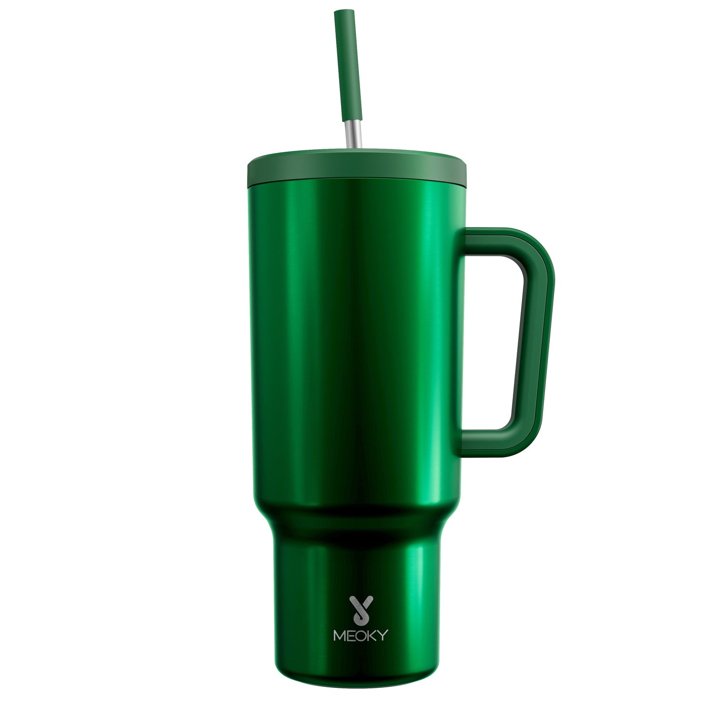 Stainless steel tumbler with lid and straw, leakproof and BPA-free for hot/cold drinks, ideal for camping, hiking, and driving.