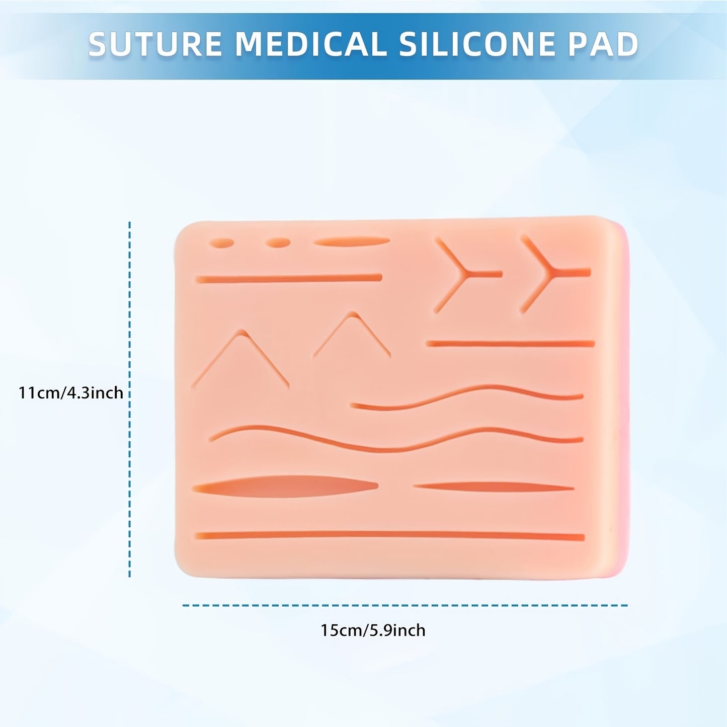 Realistic silicone skin kit for suturing practice, with 14 pre-cut wounds.