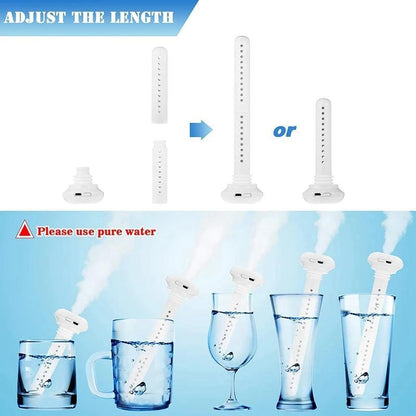 Compact USB-powered cool mist humidifier, perfect for travel, office, hotel, car, and home. No need for a water bottle, simple to use with a soakable swab.