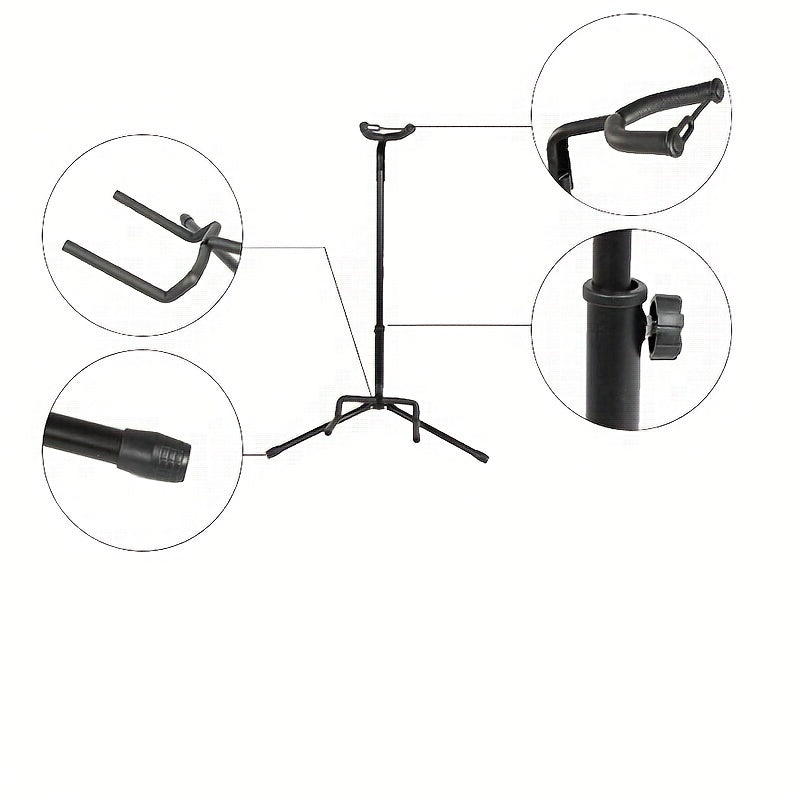 Vertical guitar stand with X-shaped base for stability, ideal for displaying acoustic and electric guitars in bedroom.