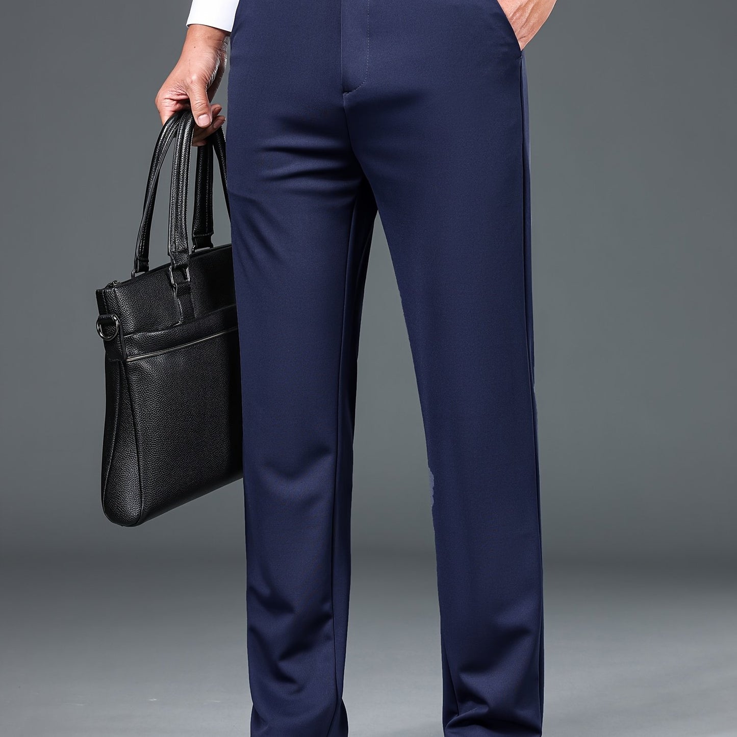 Men's solid color straight leg pants suitable for both business and casual wear.