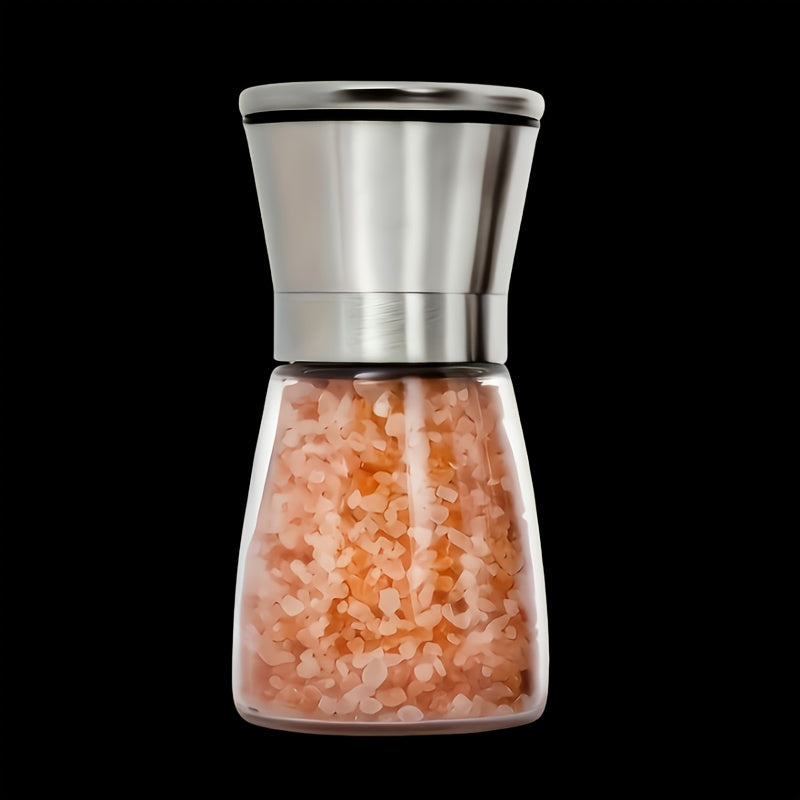 This ceramic core spice grinder is portable and versatile, featuring stainless steel grinder for salt and pepper. Made from durable glass, it is compatible with both regular salt and sea salt, perfect for kitchen, outdoor activities, and home use. Ideal