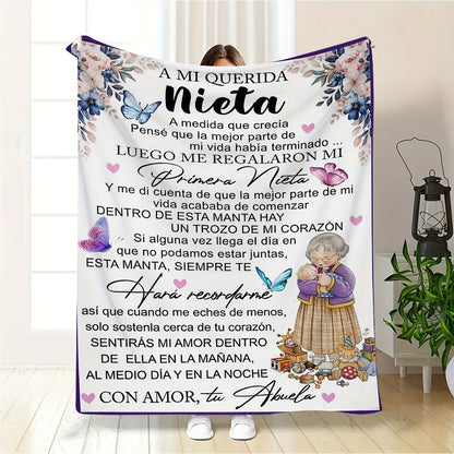 A letter to my granddaughter: a stylish Spanish blanket perfect for outdoor adventures, camping trips, or just cozying up at home. This soft and comfortable blanket is great for travel, sofa lounging, or adding a touch of modern style to your office or