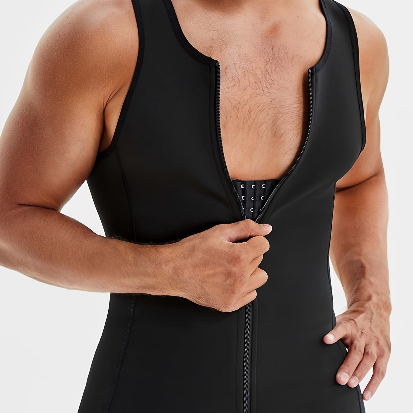 Skinny compression tank top for men, provides back support during sports workouts.