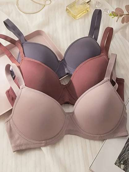 Simple Solid Seamless Bra Set, Comfortable Push-Up Lingerie for Women.