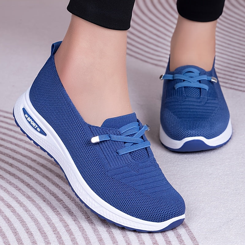 Blue slip-on sneakers for women, breathable with soft PVC sole, lightweight and stylish for casual wear.