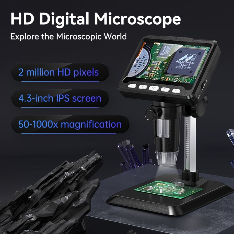 INSKAM 10.92cm Digital Microscope: 1000X High-Definition Image Capture, 8 LED Lights, USB/Battery Powered, Great for Electronics & Biology