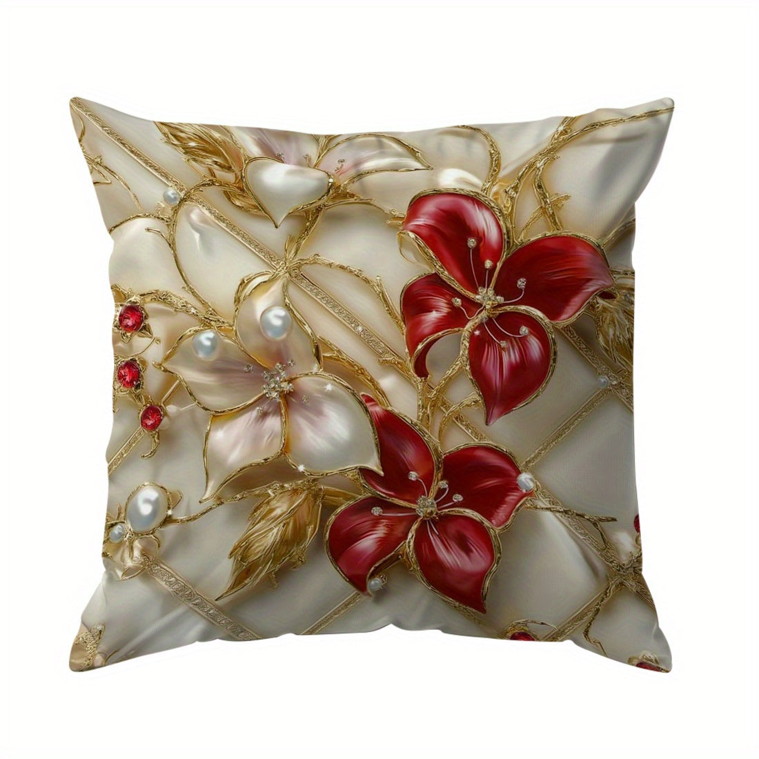 Single-side printed throw pillow cover with 3D floral pearl design, made of peach skin material, 45*45cm in size.