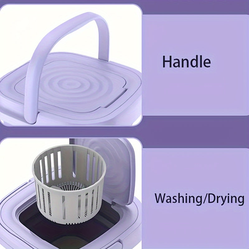 Compact 8L Folding Washing Machine - Portable, Easy-to-Use for Delicates & Socks | Ideal for Home, Travel, Car Use | Space-Saving with Stainless Steel, Touch Control, EU Plug | Blue/Purple