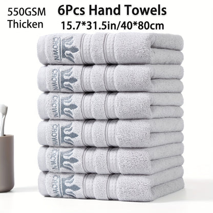 6-piece set of pure cotton face washing towels with crown pattern embroidery, suitable for home use in bathroom and dressing room.