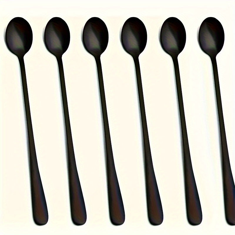 Black long handle coffee, stirring, iced tea, ice cream spoon set of 2/4/6 pieces.