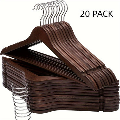 Set of 20 Non-Slip Wooden Clothes Hangers Featuring Grooves, Made from Solid Wood - Ideal Drying Rack for Wardrobes, Bedrooms, and Clothing Stores. These Anti-Deformation Traceless Standard Hangers are designed for Household Space Saving Storage, perfect