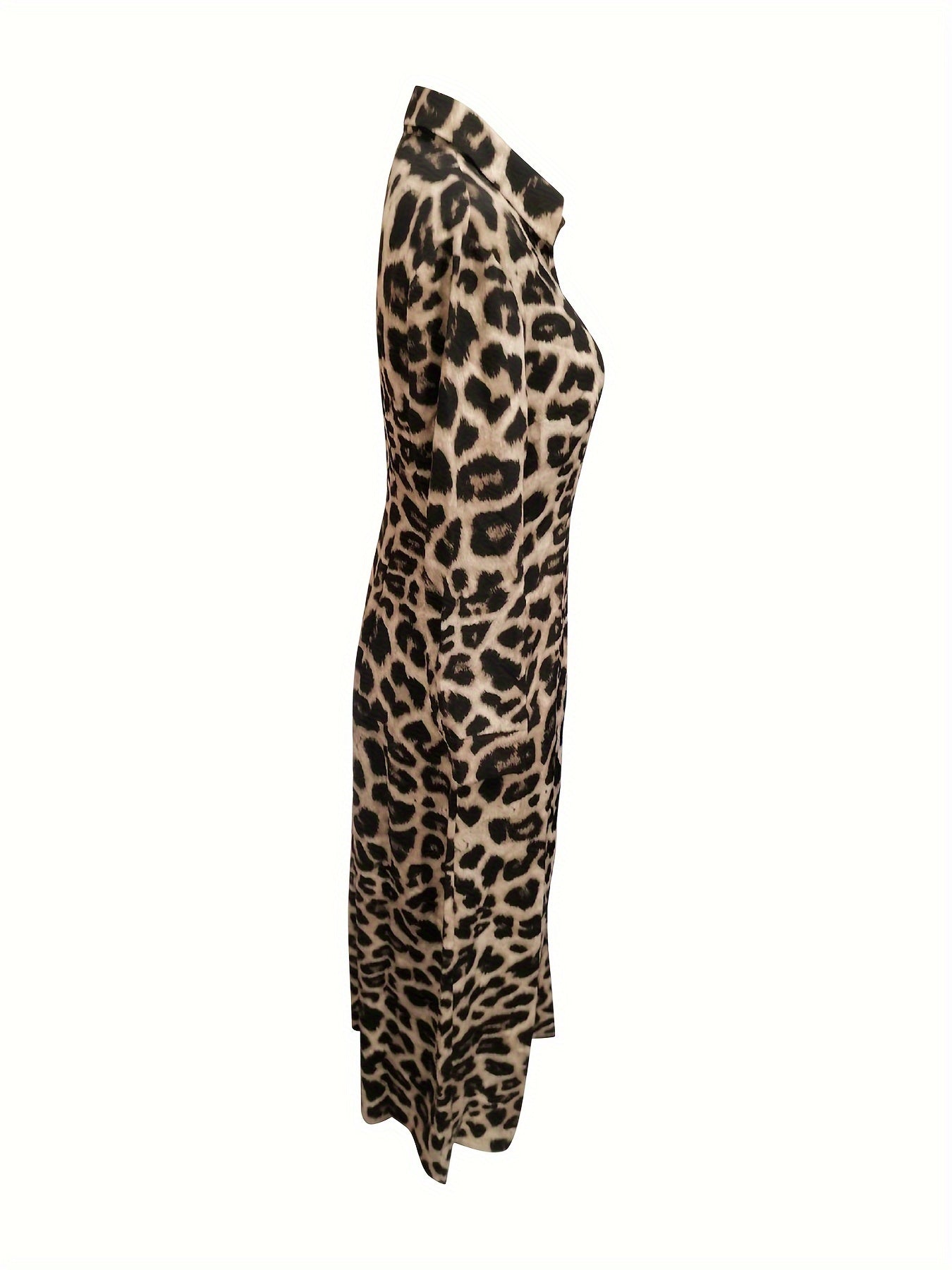 Stylish maxi dress with leopard print and button front, perfect for spring and fall. Women's fashion.