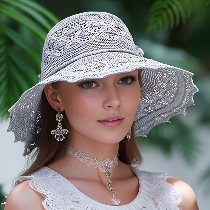 Stylish women's sun hat with breathable foldable wide brim for UPF protection, hand washable for summer travel.