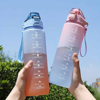 Rainbow 32 Oz/1 Liter Water Bottle with Time Marker, Portable Rope, and Straight Drinking Design. A Motivational Gift.