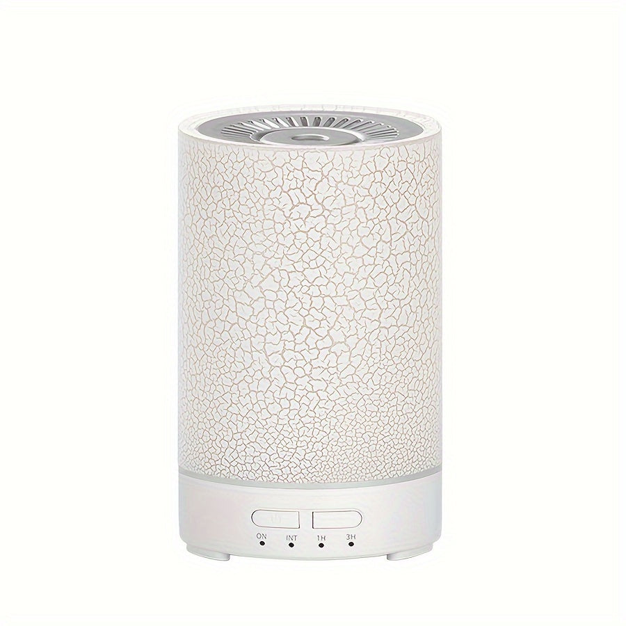 1pc Soundwave technology Humidifier with 150ml capacity, adjustable 7-color light, crack appearance design, available in white, light wood grain, and dark wood grain. USB powered and can be set to mute. Suitable for desktop, living room, office, hotel