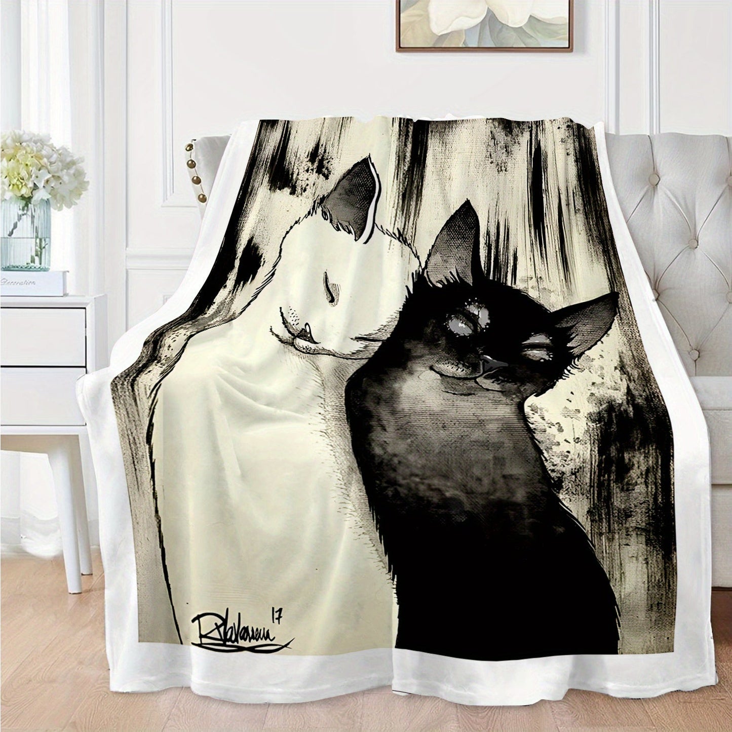 Stay warm and cozy with our Cozy Contemporary Style Black and White Cats Throw Blanket. This all-season multifunctional blanket is made from soft flannel fleece, perfect for use on your sofa, bed, car, or during camping trips. Featuring a digital print