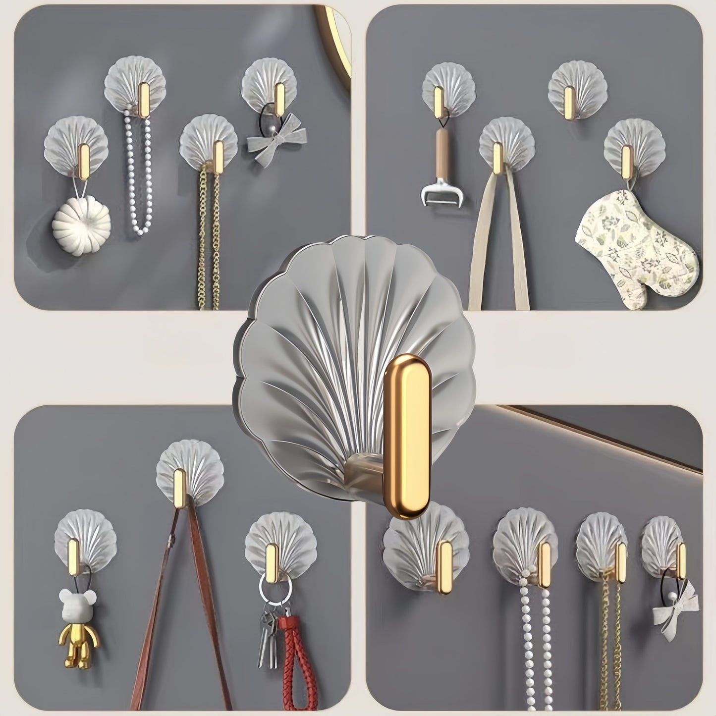 Luxurious Light Gold-plated Hooks for Home Kitchen and Bathroom, Waterproof and High Load, Multi-functional Door Sticky Hooks Set of 4