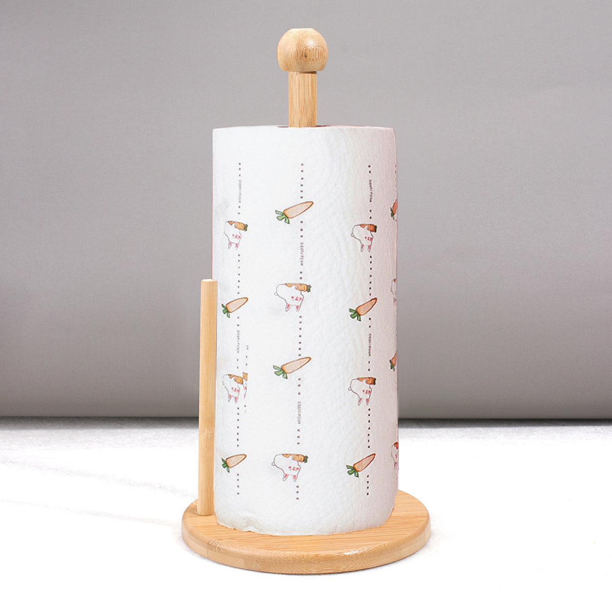 Rustic Vertical Tissue Rack with Carrot & Dog Design - Simple-to-Assemble Wooden Paper Towel Holder for Kitchen, Living Room, or Bedroom Décor