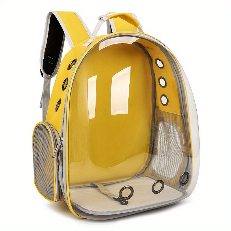 Transparent cat backpack carrier with zipper closure - breathable and comfortable space capsule design for pets.