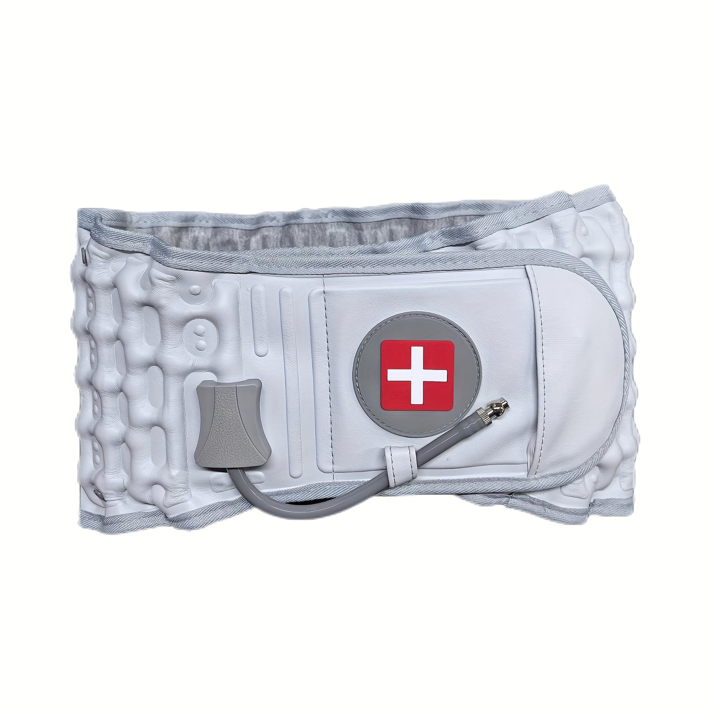 Inflatable lumbar traction belt for waist support during sports.