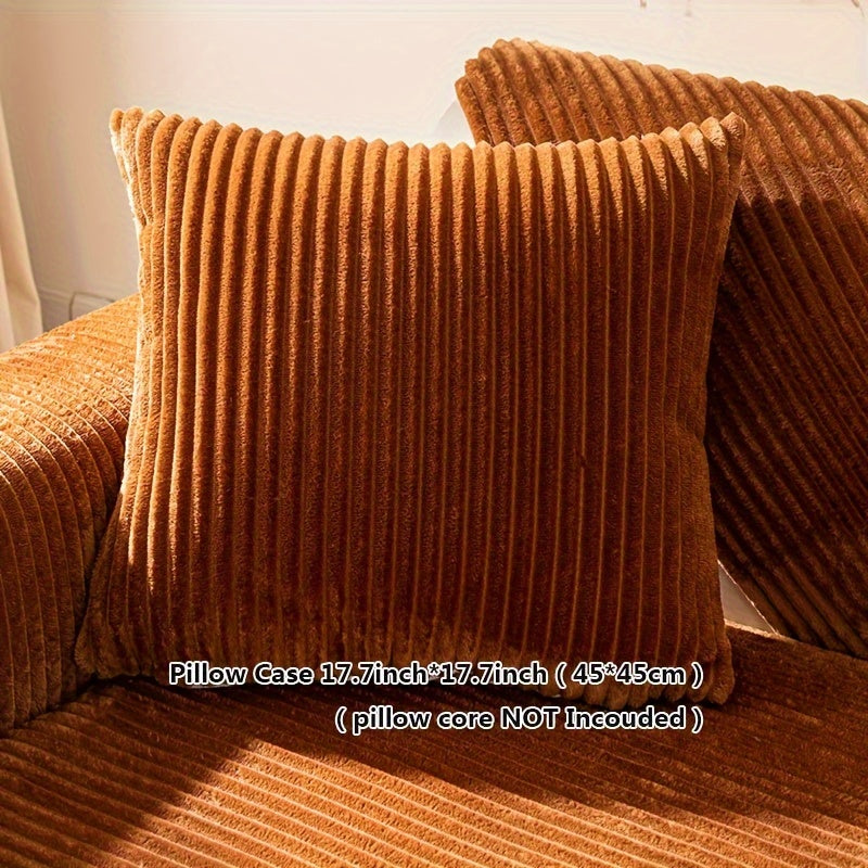 Thick plush sofa cover with stripes for winter, non-slip and anti-dirty. Modern style for home protection and decoration.