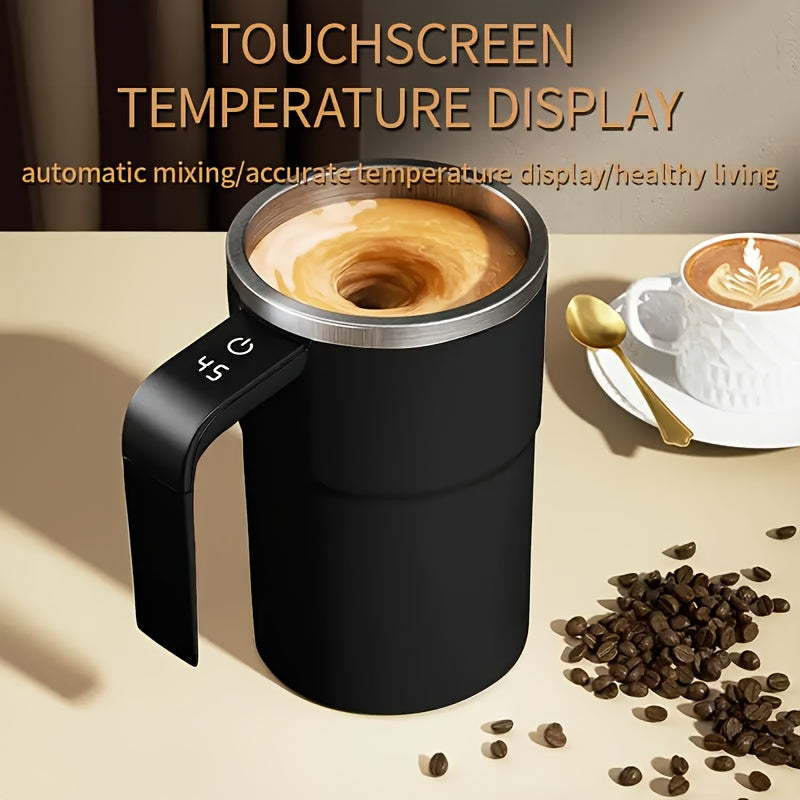 Sleek Automatic Coffee Maker with USB Charging, Temperature Display & Magnetic Stirrer - 12.85oz Capacity for Milk, Chocolate, Mocha | Ideal Christmas Present, Top-notch Coffee Machine for the Holidays