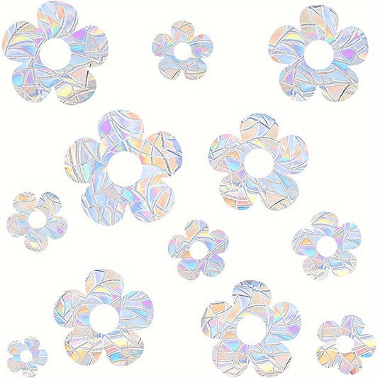 Decorate your windows with Rainbow Flower Window Clings - Set of 13 Shimmering Decals. These decals are perfect for preventing bird collisions and can be easily reused.