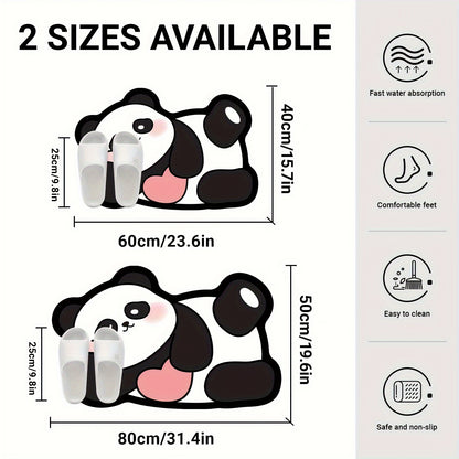 Super absorbent bath mat with cute panda print, non-slip and quick-drying, ideal for bathroom or outdoor use.