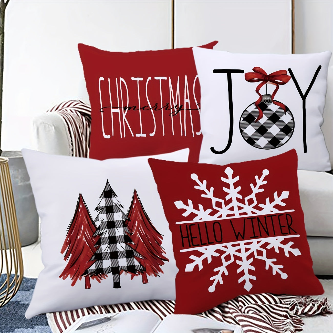 Set of 4 Merry Christmas Throw Pillow Covers for Home Decor in Every Room