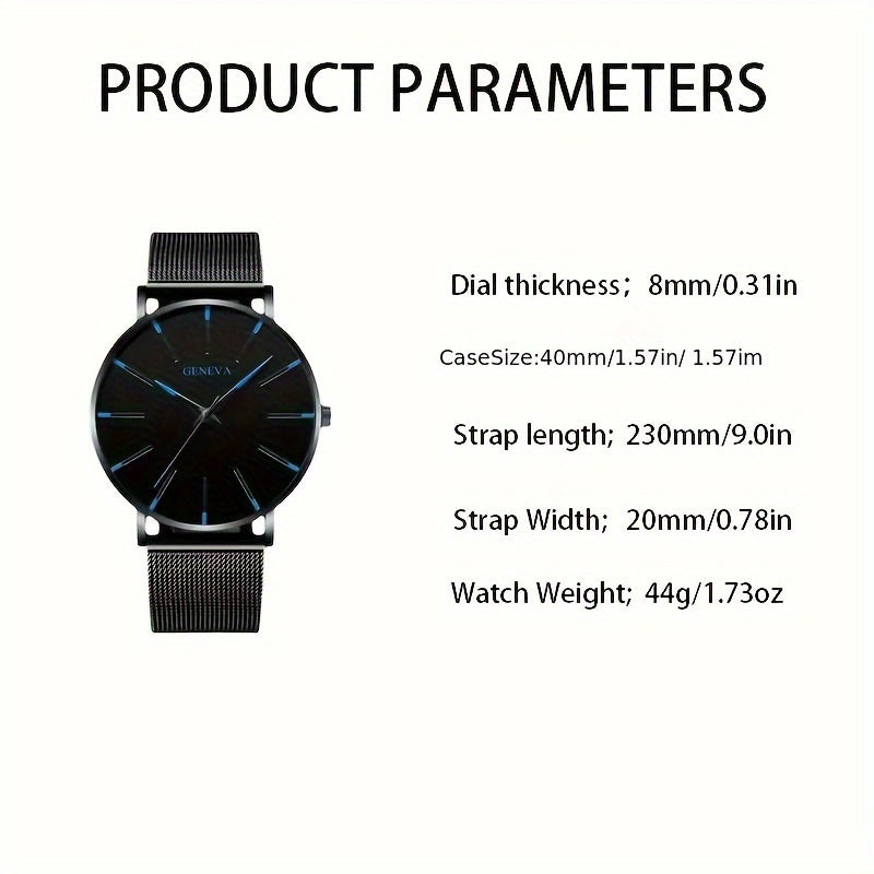 5-piece set of men's sports casual style round dial mesh strap quartz watch & bracelet. Perfect gift for Father's Day, Valentine's Day, Ramadan, and graduation season. Ideal for friends.