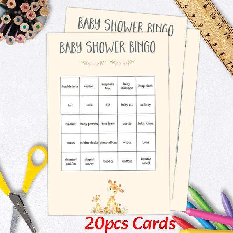 Set of 20 Baby Shower Bingo Cards featuring a Lovely Floral Giraffe Design. A Fun Game for Family and Friends to Enjoy, Perfect for Expectant Mothers and Guests!