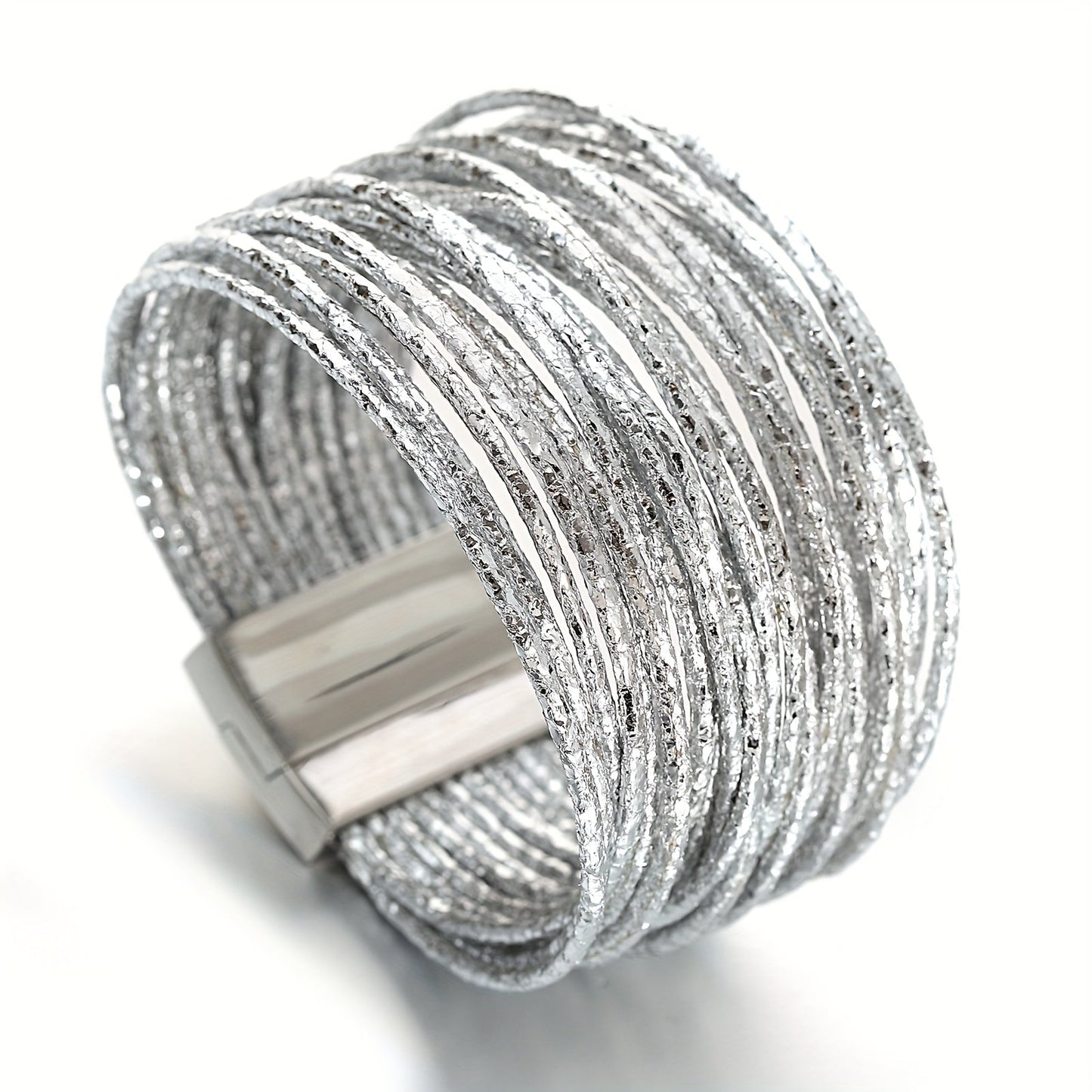 This Multilayer Wrap Bracelet features Slim Stripes and Metallic Shiny Glitter Leather, with a Magnetic Clasp that makes it easy to put on and take off. Perfect for Men and Women, this Bracelet is great for Holiday Parties and makes a unique Birthday