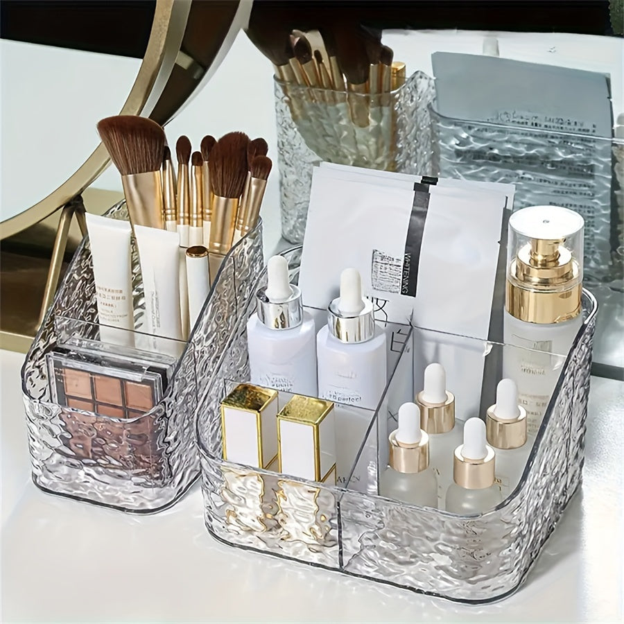 Multi-purpose bathroom organizer for cosmetics, office supplies, and beauty products.