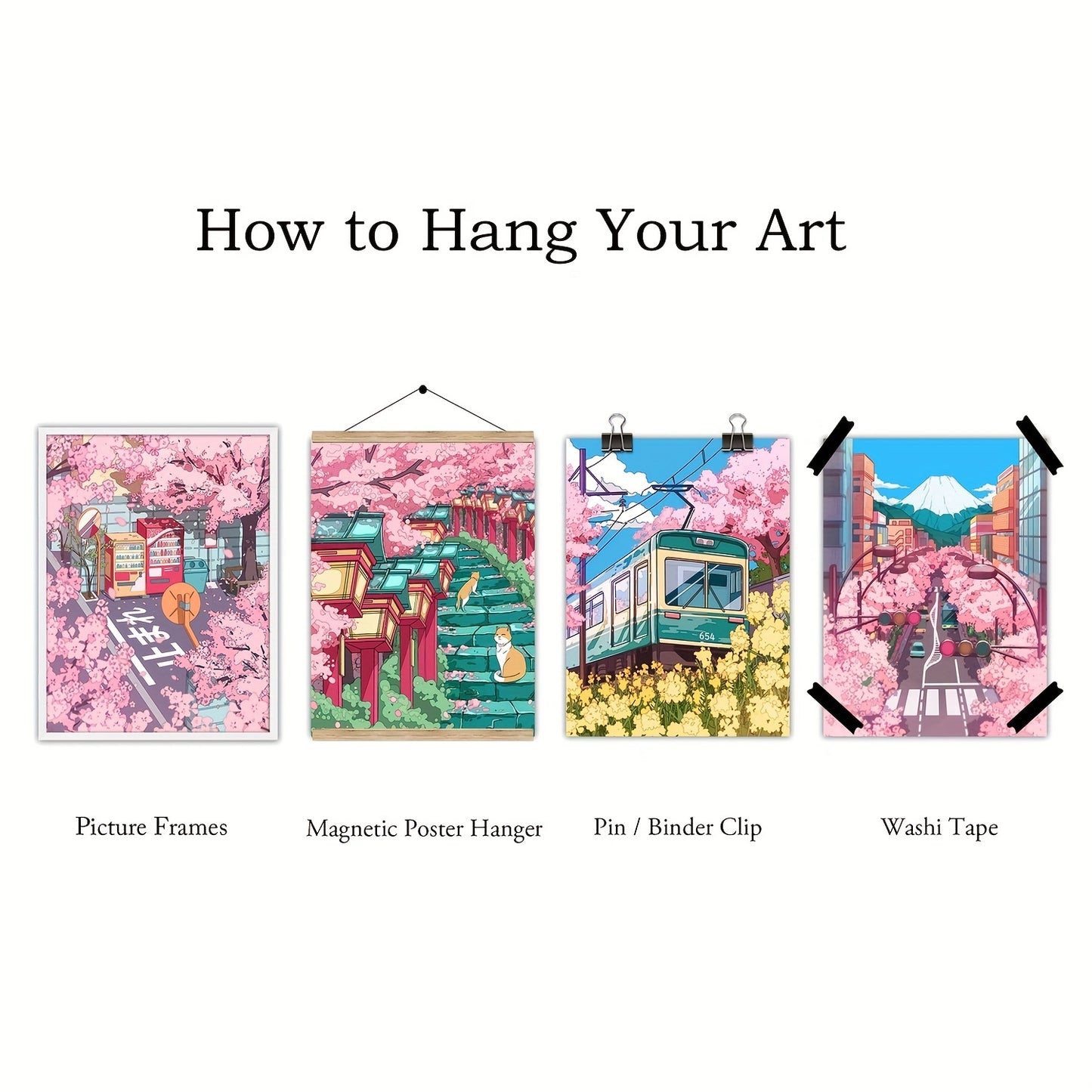 4 Japanese Sakura Anime Wall Art pieces for Preppy Room Decor, perfect for Sakura lovers.