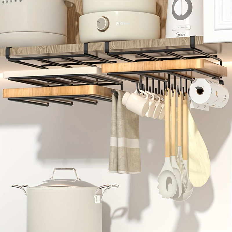 1-piece Stainless Steel Under Cabinet Storage Rack for Cutting Boards, Paper Towels, and Pot Covers - Convenient Organization.