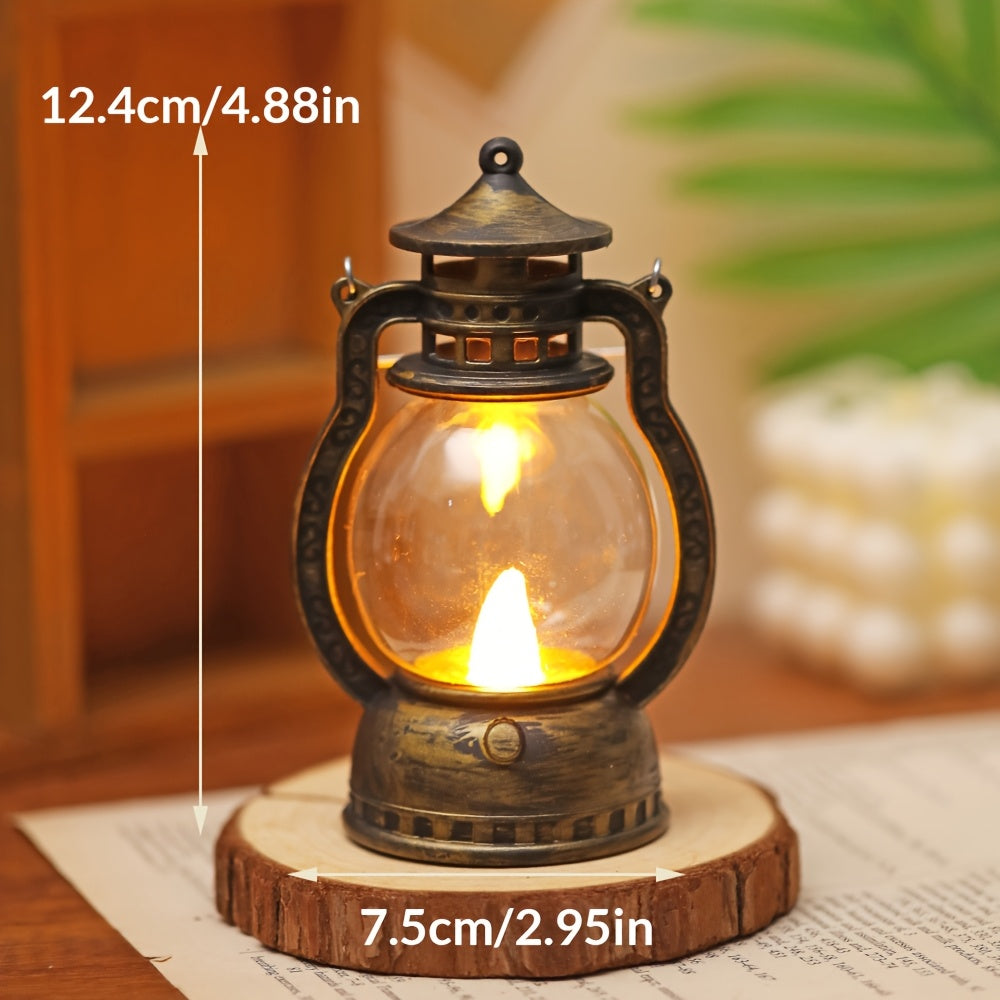 Mini LED lantern with battery included, ideal for decoration in bedroom, desk, wedding, party, or holidays. Made of plastic with faux candle light, non-rechargeable button battery included.