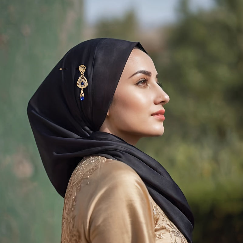 Stylish French-Inspired Hollow Alloy Hijab Pin adorned with shimmering Rhinestones - Vintage Charm, Distinctive Irregular Design